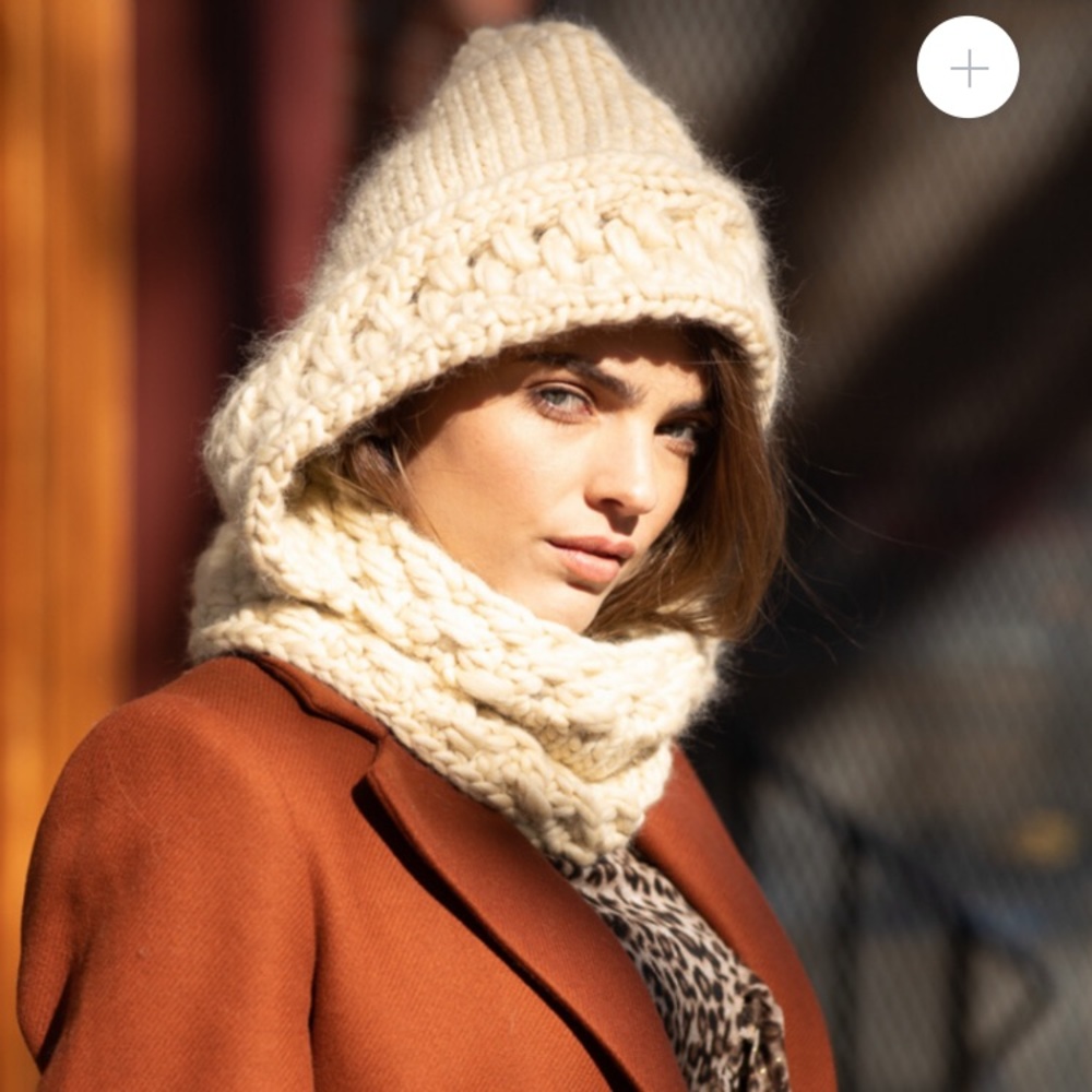 Third Piece Wool Hand Knit Hooded Snood